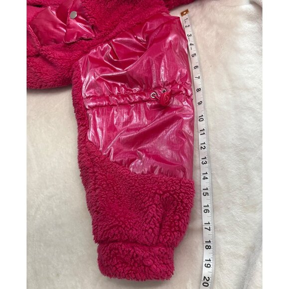 Forever 21 Womens Hot Pink Sherpa Jacket JuniorSize L With Faux Leather Sleeves - Picture 11 of 16